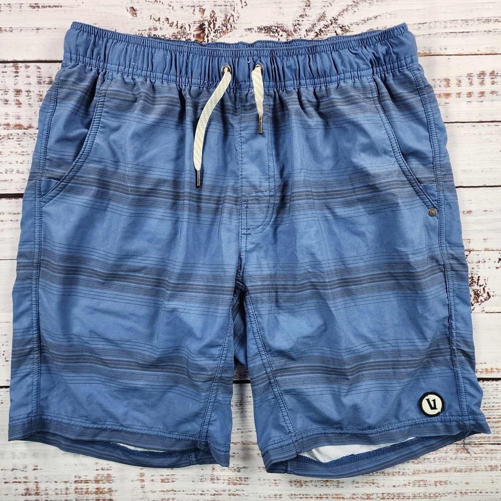 Vuori Kore Shorts Mens Small Blue Stripe 8 Inch Lined Athletic Gym Running V302